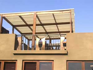 Polycarbon sheets on structure to create patio